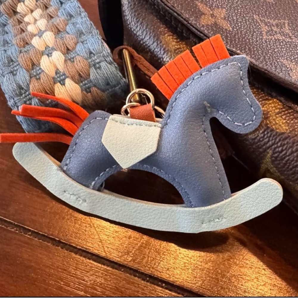 NEW Rocking Horse Pony Bag Charm/ Keychain Leather Blue Orange Cute